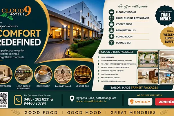 Cloud9 Hotel|A world-class 4-star facilitated|Hotel in Kothamangalam