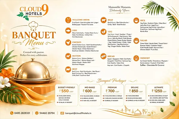 Cloud9 Hotel|A world-class 4-star facilitated|Hotel in Kothamangalam